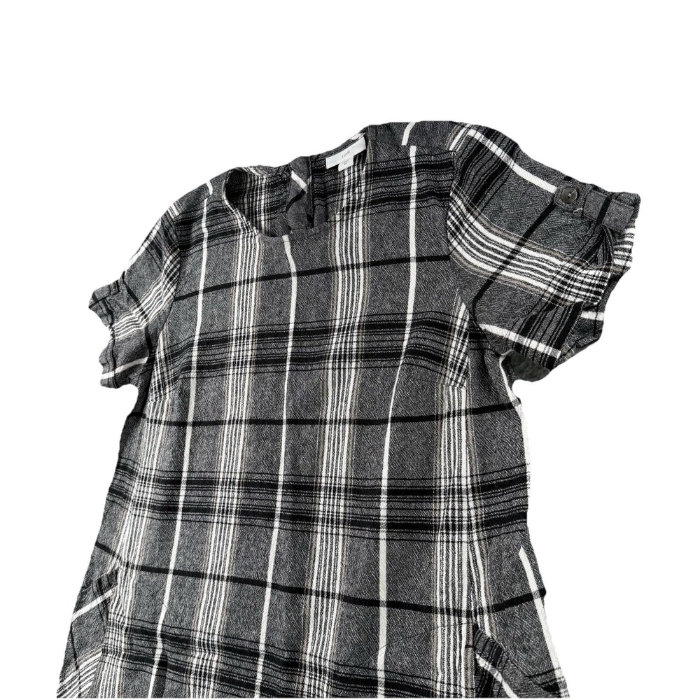 J Jill Dress Womens XS Black White‎ Plaid Roll Tab Sleeves Linen Blend Pockets - Picture 2 of 11